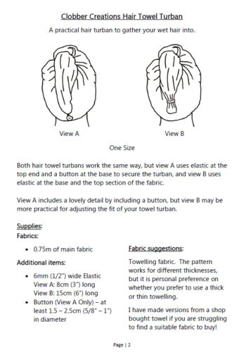 Hair Towel Turban - Sewing Pattern - Clobber Creations